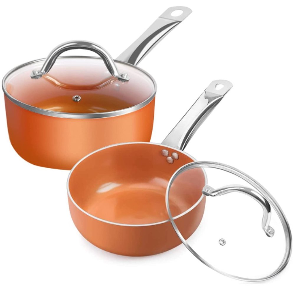 4 pcs - Nonstick Cooking Sauce Pan Set w/ Lids (1.5Qt & 2Qt) (Orange)